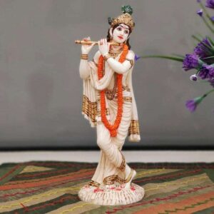 Standing Flute Krishna Marble Idol – Handcrafted Lord Krishna Statue for Home Décor