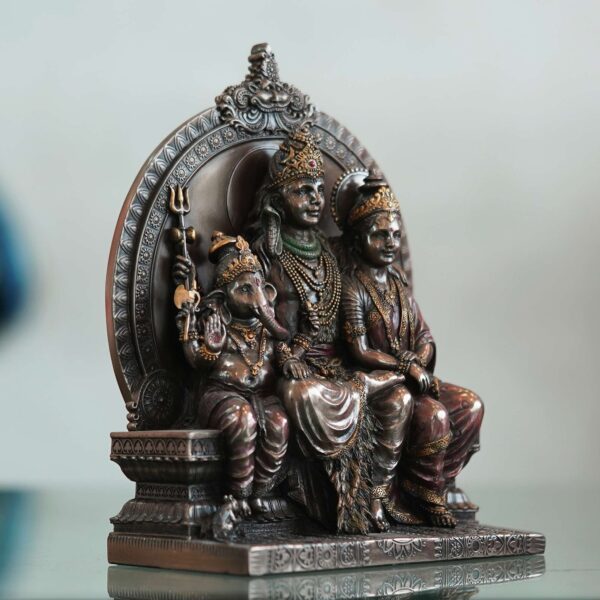 Brass Shiv Parivar idol with fine detailing—symbol of harmony, strength, and prosperity for home décor and gifting.