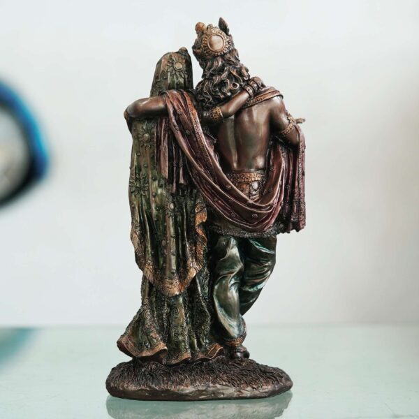 Genuine bronze Radha Krishna statue with intricate detailing—symbol of divine love, perfect for home décor, puja rituals, and gifting.