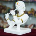 Marble Lord Krishna Playing Flute Statue – Handcrafted Home Décor Idol