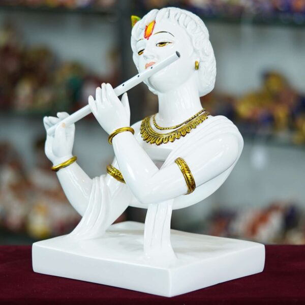 Marble Lord Krishna Playing Flute Statue – Handcrafted Home Décor Idol