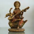 Saraswati Maa idol seated on a swan playing veena—symbol of knowledge, music, and wisdom, perfect for home décor and gifting.