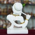 Marble Lord Krishna Playing Flute Statue – Handcrafted Home Décor Idol