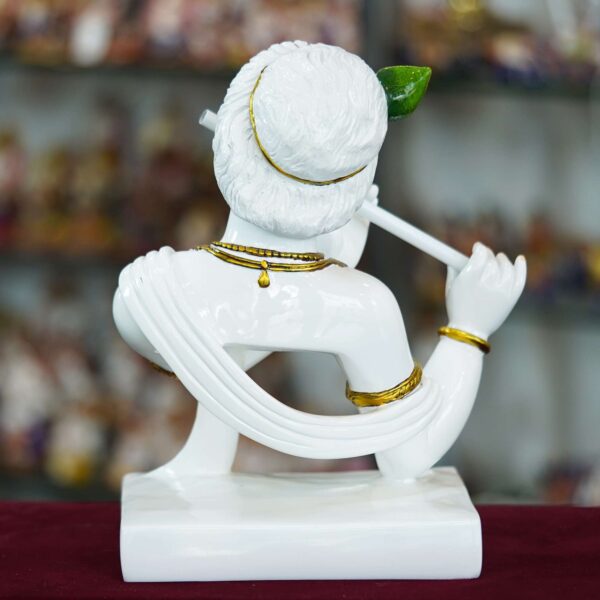 Marble Lord Krishna Playing Flute Statue – Handcrafted Home Décor Idol