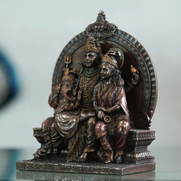 Brass Shiv Parivar idol with fine detailing—symbol of harmony, strength, and prosperity for home décor and gifting.