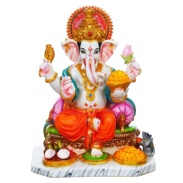 Handcrafted 13-Inch Marble Dust Ganesha Murti – White Ganpati Idol for Pooja