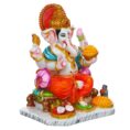 Handcrafted 13-Inch Marble Dust Ganesha Murti – White Ganpati Idol for Pooja