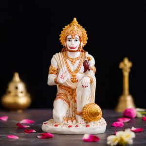 Divine Hanuman Ji Marble Dust Idol – Bajrang Bali Sitting Statue for Home Temple