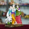 Handcrafted Resin Radha Krishna Statue with Cow – Spiritual Showpiece