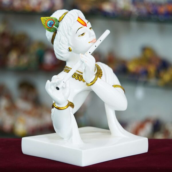 Marble Lord Krishna Playing Flute Statue – Handcrafted Home Décor Idol
