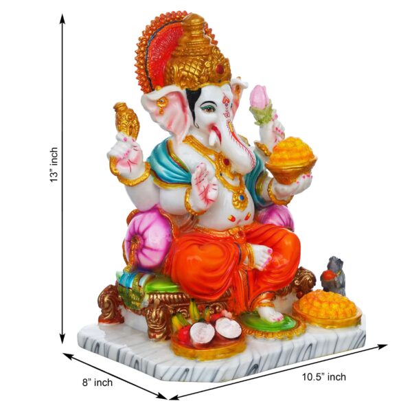 Handcrafted 13-Inch Marble Dust Ganesha Murti – White Ganpati Idol for Pooja