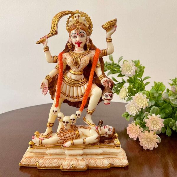 Handcrafted Marble Maa Kali Murti – Powerful Goddess Showpiece for Pooja