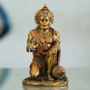 Polished copper Hanuman statue in a devotional pose—symbol of strength, protection, and good fortune for home or office décor.