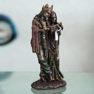 Genuine bronze Radha Krishna statue with intricate detailing—symbol of divine love, perfect for home décor, puja rituals, and gifting.