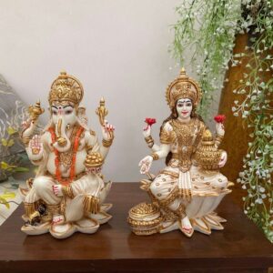 Lakshmi Ganesh Marble Idol – Handcrafted Showpiece for Wealth & Prosperity