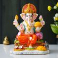 Handcrafted 13-Inch Marble Dust Ganesha Murti – White Ganpati Idol for Pooja